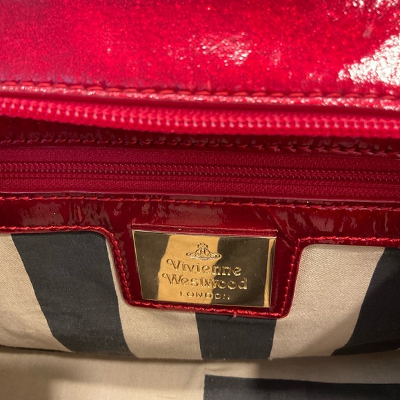 Vivienne Westwood Jasmine Red Patent Leather Handbag with Gold Glitter Detail - Picture 9 of 16
